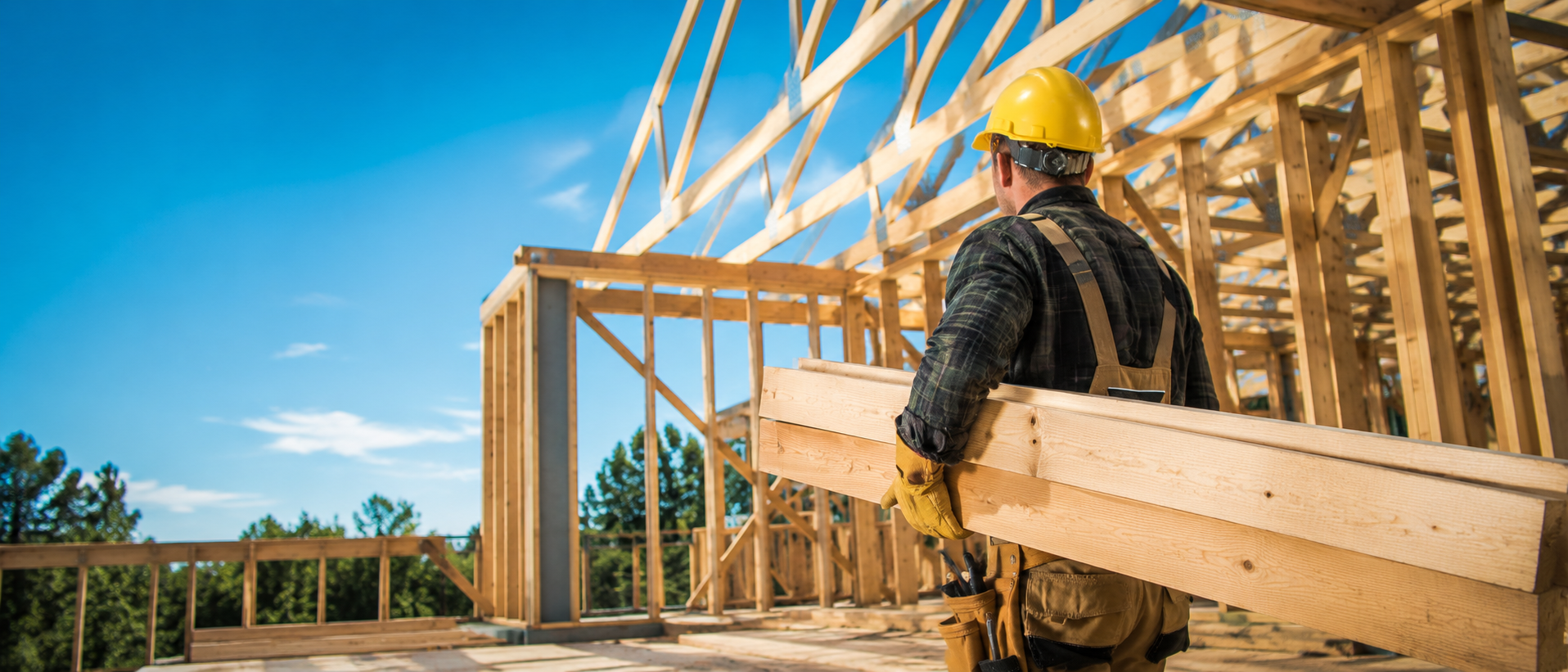 Timber structural framing under construction